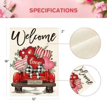 AVOIN colorlife Valentines Day Garden Flag 12x18 Inch Double Sided Outside, Love Hearts Truck Rustic Yard Outdoor Flag