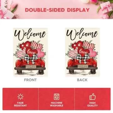 AVOIN colorlife Valentines Day Garden Flag 12x18 Inch Double Sided Outside, Love Hearts Truck Rustic Yard Outdoor Flag