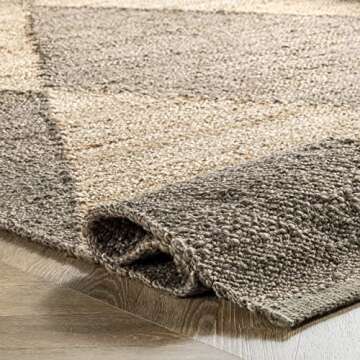 nuLOOM Pandora Diamond Jute Area Rug - 9x12 Jute Area Rug Global Inspired Gray/Ivory Rugs for Dining Room Rug Neutral Rug Living Room Rug Kitchen