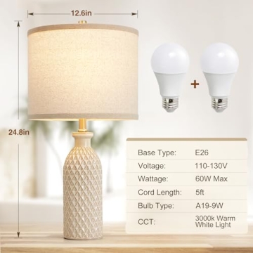 Luvkczc Ceramic Table Lamps Set of 2 - Stylish & Energy Efficient