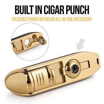 Mrs. Brog Cigar Lighter Triple Flame Torch with Built in Cigar Punch (Butane Gas Not Included) - Pocket Size 3 Adjustable Wind Proof Jet Flames - Ergonomic Grip
