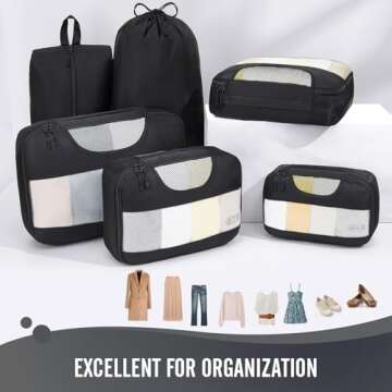 Veken 6 Set Packing Cubes for Suitcases and Carry on Luggage - Organizer Bags Set for Travel Essenti...