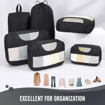 Veken 6 Set Packing Cubes for Suitcases and Carry on Luggage - Organizer Bags Set for Travel Essenti...