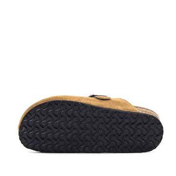 XHBYG Winter Women Faux Cow Suede Leather Mule Clogs Slippers Long Plush Warm Indoor Soft Cork Buckl...