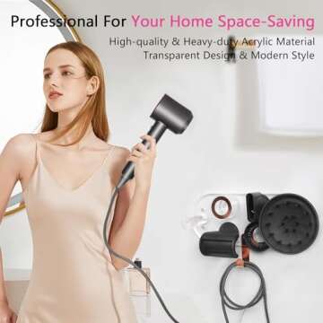 Acrylic Hair Dryer Wall Mount Holder for Dyson Accessories