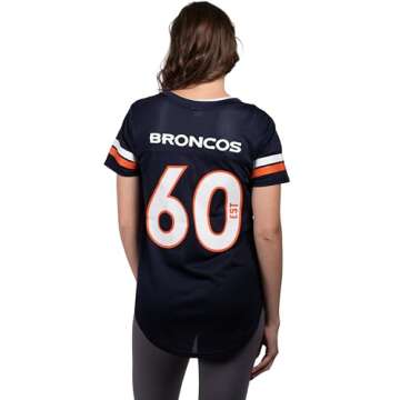 Ultra Game NFL Denver Broncos Womenss Soft Mesh Jersey Varsity Stripe Jock Tag Crew Neck Tee Shirt Top, Team Color, Large