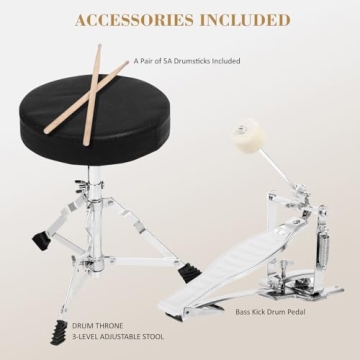 Soulmate Kids Drum Set 3-Piece 14 in Beginner Drum Set with Adjustable Throne, Cymbal, Pedal,8'' Tom 10'' Snare 14'' Bass Drum, Starter Drum Kit For Child age 3-13 Years, Black