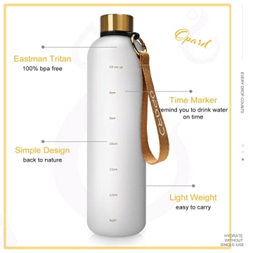 Opard Motivational Water Bottle with Time Markers and BPA Free