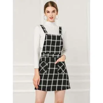 Stylish Allegra K Adjustable Strap Above Knee Plaid Overall Dress