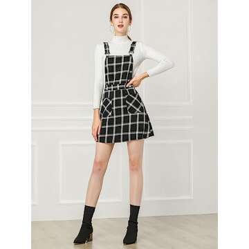 Allegra K Women’s Adjustable Strap Plaid Overall Dress
