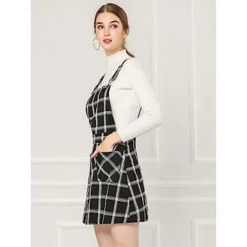 Allegra K Women’s Adjustable Strap Plaid Overall Dress