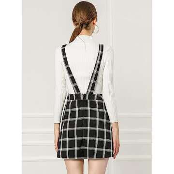 Allegra K Women’s Adjustable Strap Plaid Overall Dress