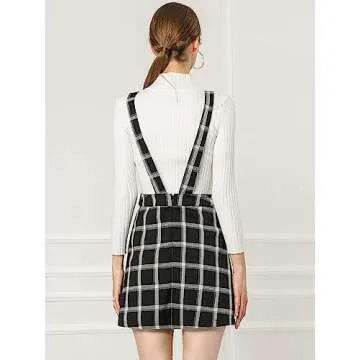 Allegra K Women’s Adjustable Strap Plaid Overall Dress