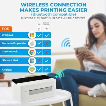 Arkscan 2054N-BT Mini Shipping Label Printer Print Wireless for Bluetooth on iPhone/iOS Windows Android, Amazon Ebay Shopify UPS USPS FedEx Roll & Fanfold 4x6 Direct Thermal Label