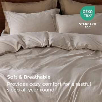 Elegant Linen Grey Cotton Duvet Cover Set - 3 Pieces