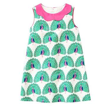 HILEELANG Little Girls Casual Dress Sleeveless Cotton Summer Sundress Green Flower Printed Jumper Sk...