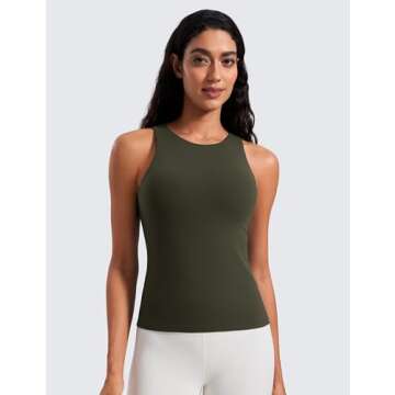 CRZ YOGA Butterluxe Womens Racerback Workout Tank Top with Built in Shelf Bra - Padded High Neck Yog...