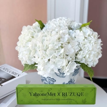 Lifelike YalzoneMet White Artificial Hydrangea Flowers