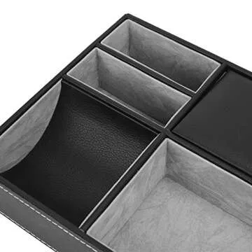 JS NOVA JUNS Valet Tray, 5 Compartments PU Leather Dresser Valet Organizer for Watches and Jewelry