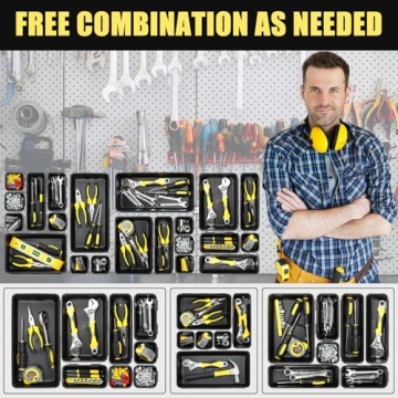 Takytao Upgraded 60PCS Tool Box Organizer Tray Divider,5 Sizes Desk Drawer Organizers Garage Tool Organizer and Storage, Black Plastic Tray Organizer Bins for Home Office Supplies and Tools