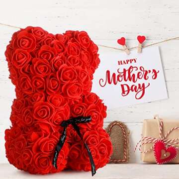 Valentines Gifts Rose Bear Gifts for Women,Artificial Flower Rose Gifts for Girlfriend,Mother Day,Va...