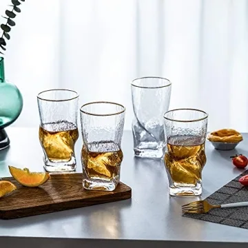 EVEREST GLOBAL Whisky Glasses Set of 4 Unique Twist Design