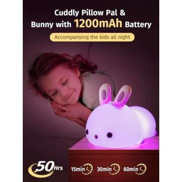 Mubarek Bunny Night Light - 16 Colors & Rechargeable