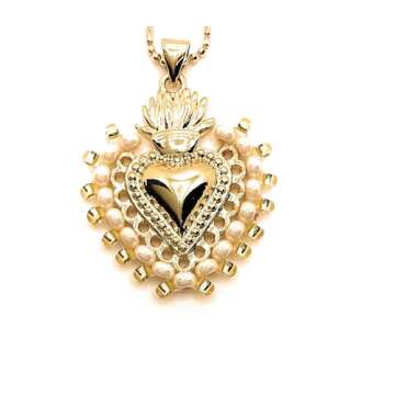 Sacred Heart of Jesus Necklace, Sacred Heart Necklace, Immaculate Heart of Mary Necklace, Flaming He...