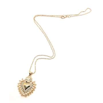 Sacred Heart of Jesus Necklace, Sacred Heart Necklace, Immaculate Heart of Mary Necklace, Flaming Heart, Women Gifts, Religious Gifts, Gold Heart of Jesus Necklace, Sacred Heart Pendant, Catholic Gift