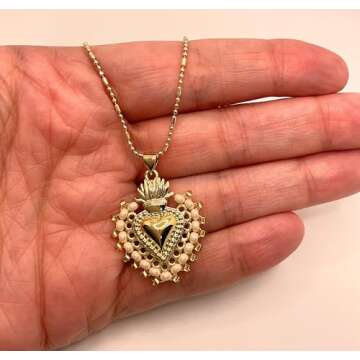 Sacred Heart of Jesus Necklace, Sacred Heart Necklace, Immaculate Heart of Mary Necklace, Flaming Heart, Women Gifts, Religious Gifts, Gold Heart of Jesus Necklace, Sacred Heart Pendant, Catholic Gift