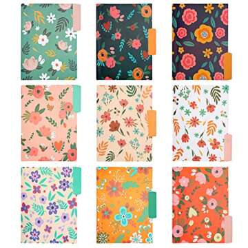 EOOUT 9pcs Decorative File Folders Letter Size, 1/3-Cut Tabs Plastic File Folders for Documents with...