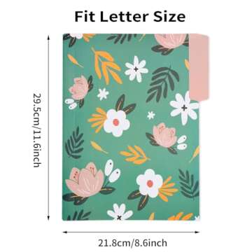 EOOUT 9pcs Decorative File Folders Letter Size, 1/3-Cut Tabs Plastic File Folders for Documents with Colorful Floral Patterns and Erasable Category Labels for Notes Office and School Supplies