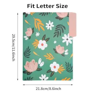 EOOUT 9pcs Decorative File Folders Letter Size, 1/3-Cut Tabs Plastic File Folders for Documents with Colorful Floral Patterns and Erasable Category Labels for Notes Office and School Supplies
