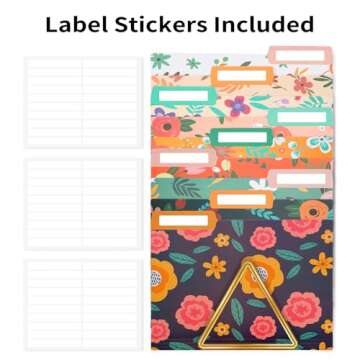 EOOUT 9pcs Decorative File Folders Letter Size, 1/3-Cut Tabs Plastic File Folders for Documents with Colorful Floral Patterns and Erasable Category Labels for Notes Office and School Supplies
