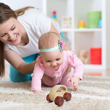 TEKOR Wooden Teether Car - Natural Birch Wood Teething Toy for Baby, Toddler Montessori Toy - Easy G...