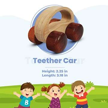 TEKOR Wooden Teether Car - Natural Montessori Toy for Babies