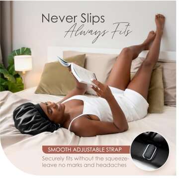 CAPLORD Satin Bonnet Adjustable Sleeping Silk Bonnet Black Women Men Double Layer Satin Lined Sleep Cap Sleeping Hair Wrap Silk Bonnet Large Braids Cover Bonnets Night Head Curly Hair Recommended