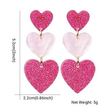 LEE&RO Heart Earrings for Women Dangle Valentine's Day Earrings Heart Earrings Pink Heart Earrings R...