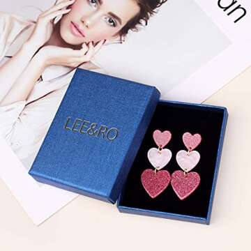 LEE&RO Heart Earrings for Women Dangle Valentine's Day Earrings Heart Earrings Pink Heart Earrings Red Heart Earrings Cute Love Dangling Heart Earrings Mix Style 1