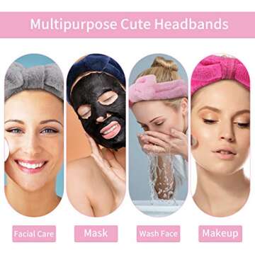 Ondder 8 Pack Bowknot Makeup Headbands - Fluffy Facial Cosmetic Hair Bands for Women and Girls, Ideal for Washing, Skincare, and Spa Use