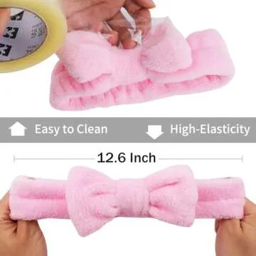 Ondder 8 Pack Bowknot Makeup Headbands - Fluffy Facial Cosmetic Hair Bands for Women and Girls, Ideal for Washing, Skincare, and Spa Use