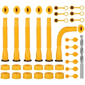 Upgraded Gas Can Spout Replacement Kit - 6 Yellow Nozzles & Caps