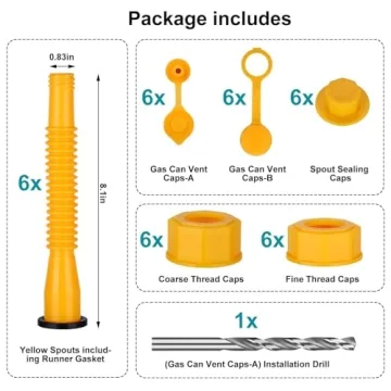 Gas Can Spout Replacement Kit with Caps - 6 Yellow