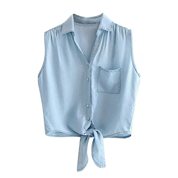 Omoone Women's Casual Lightweight Tie-Knot Denim Tank Top