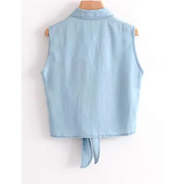 Stylish Omoone Denim Tank Top with Tie Knot Design