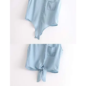 Stylish Omoone Denim Tank Top with Tie Knot Design
