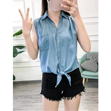 Stylish Omoone Denim Tank Top with Tie Knot Design