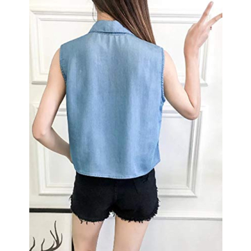 Stylish Omoone Denim Tank Top with Tie Knot Design