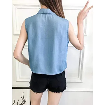 Stylish Omoone Denim Tank Top with Tie Knot Design