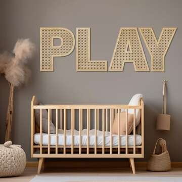 GlikCeil Playroom Decor Rattan Letters Set 12 x 15 Boho Wall Signs for Bedroom Large Wooden Rattan Letters for Toddler Girls Boys Playroom Art Nursery Room Decorations(Play)